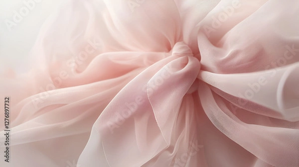 Fototapeta Elegant close-up of pale pink sheer fabric knotted in the center, creating soft, flowing lines. Gentle pastel colors.