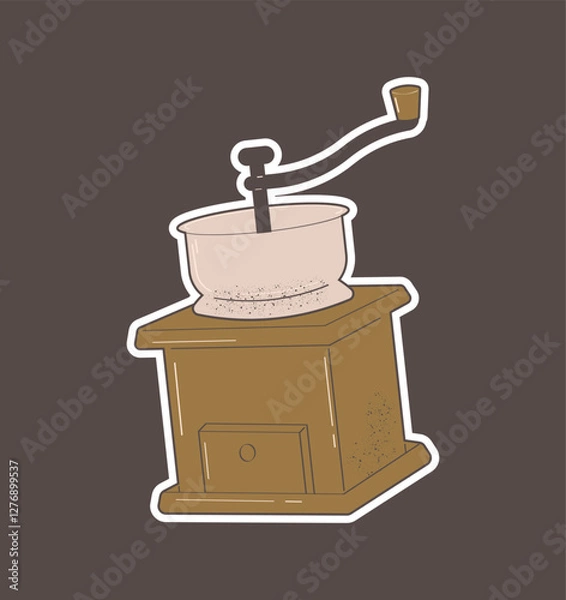 Obraz Coffee grinder grinds coffee beans, vector sticker