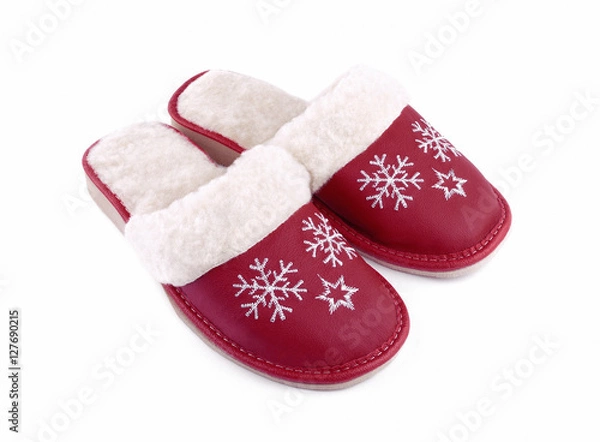Obraz Red wool house slippers isolated on white background