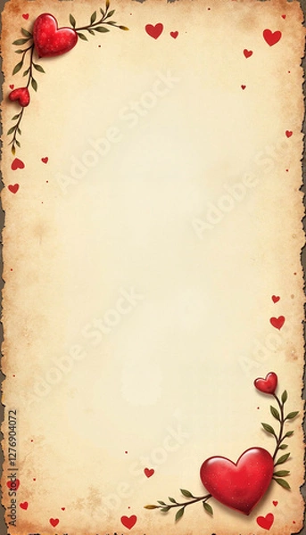 Obraz illustration of an old postcard with hearts on the edges or background. the concept of romance