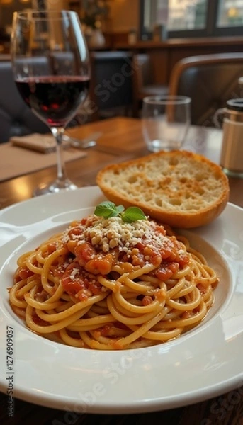 Obraz spaghetti with tomato sauce and basil
