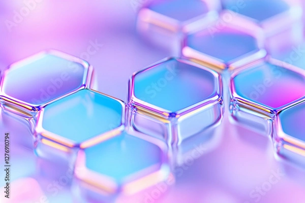 Fototapeta Abstract iridescent hexagons, pastel background, futuristic design, tech concept