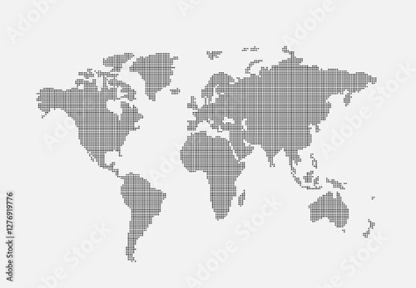 Fototapeta A world map in a modern style. A world map made up of dots on a white background. The digital dog of planet Earth, highlighted on a light background. Vector graphics EPS 10.