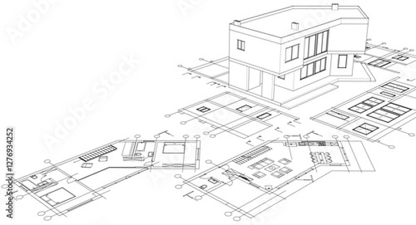 Fototapeta residential architecture house plan 3d illustration	
