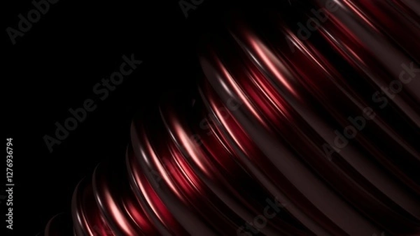 Fototapeta Abstract metal spirals, 3D render, smooth reflective surfaces, dark background