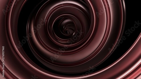 Fototapeta Abstract metal spirals, 3D render, smooth reflective surfaces, dark background