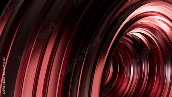 Fototapeta Abstract metal spirals, 3D render, smooth reflective surfaces, dark background
