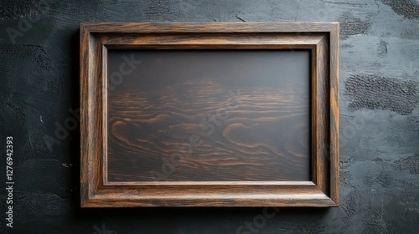 Obraz Empty wooden picture frame on dark textured background