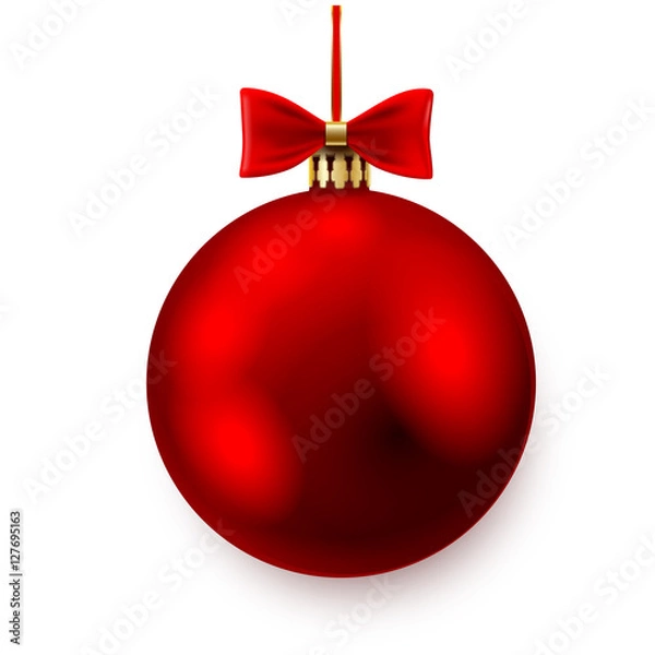 Obraz Red christmas ball with bows on white background. Vector illustration.