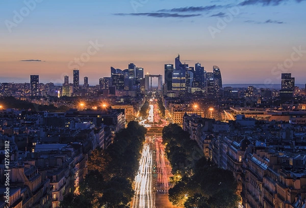 Obraz Sunset over Champs-Elysees and La Defense in Paris