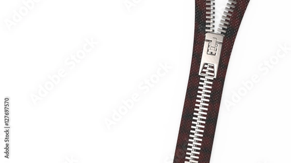 Fototapeta 3d rendering close up zipper texture on isolated background with