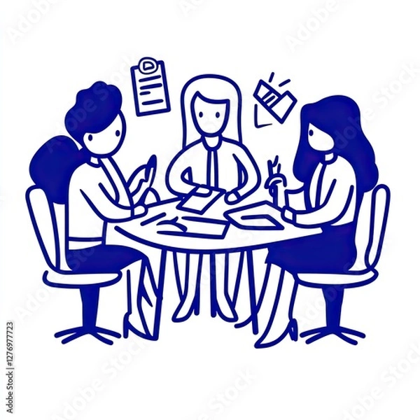 Fototapeta Women group meeting in office, discussing ideas on desk. Possible use web element