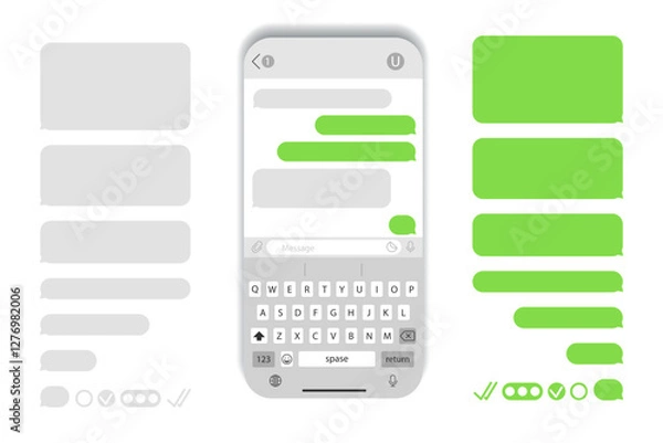Fototapeta Smart Phone chatting sms template bubbles. Chat message app for smartphone. Smartphone with messenger app.