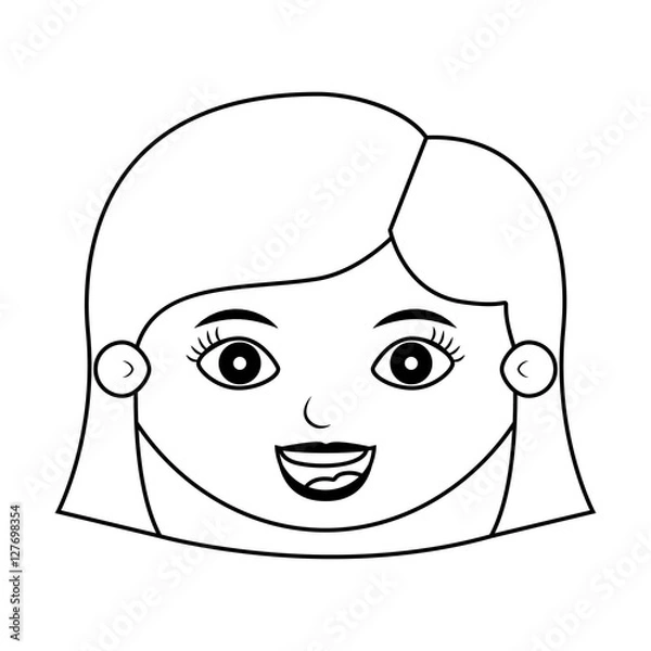 Fototapeta front face girl smiling silhouette with hairstyle vector illustration