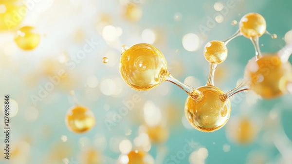 Fototapeta Artistic rendering of vitamin E molecules in vibrant background, showcasing their structure and beauty. image captures essence of molecular science and health benefits