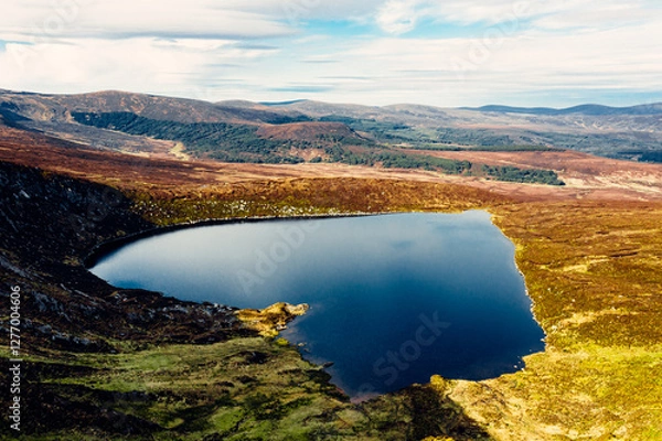 Obraz Aerial View of Lough Ouler, Ireland’s Heart-Shaped Lake in the Wicklow Mountains