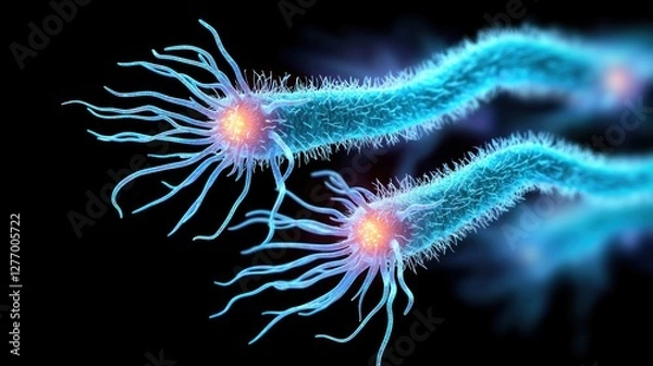 Fototapeta Bacteria in dark backdrop, used in science