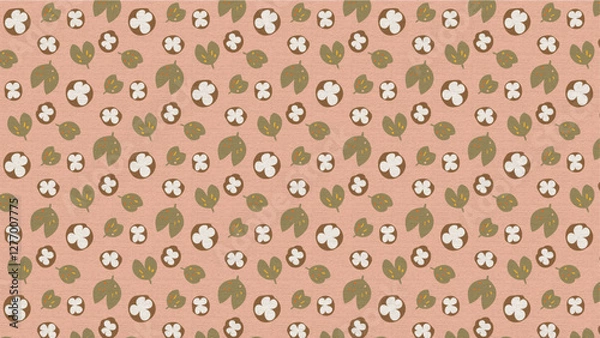 Obraz retro pop kawaii cotton plant seamless pattern, Japanese traditional pattern, vector graphic resources, 16:9 widescreen wallpaper / backdrop