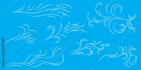Fototapeta Doodle wind line sketch set. Hand drawn doodle wind air blow, swirl elements.
