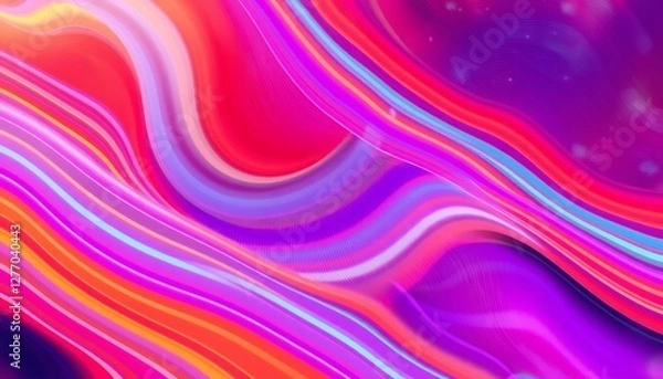 Obraz A dynamic abstract background featuring swirling, vibrant neon stripes in a spectrum of pinks, purples, reds, and blues. ideal for music, sports, and festival-themed visuals.