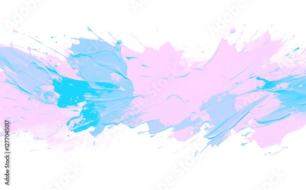 Fototapeta Abstract pink blue paint splatter shape transparent PNG isolated background. Art brush stroke, vibrant tasty colors, gender reveal, strawberry bubblegum flavour