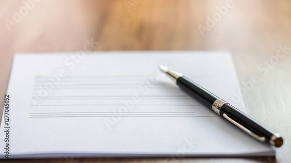 Fototapeta Resignation letter on a clean desk with a journal and pen. Featuring professional change and clarity