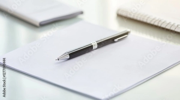 Fototapeta Resignation letter on a desk beside a pen and notebook. Featuring career change and clarity