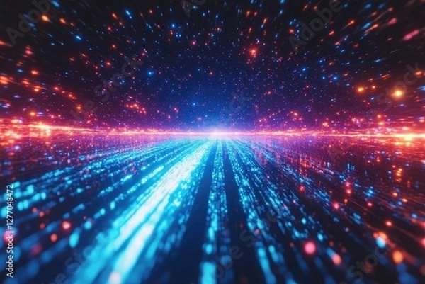 Fototapeta Digital Streams Flowing Through Neon Space