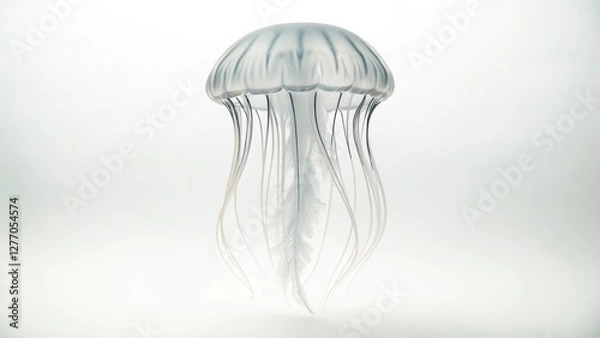 Fototapeta Delicate White Jellyfish Floating on a White Studio Background
