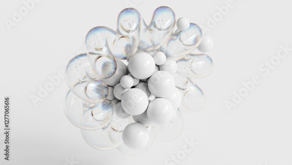Fototapeta White abstract background with sphere and spiral shapes, 3d render