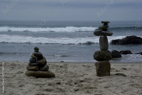 Obraz Balancing stones on beach