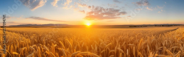 Fototapeta A wheat field at sunset.