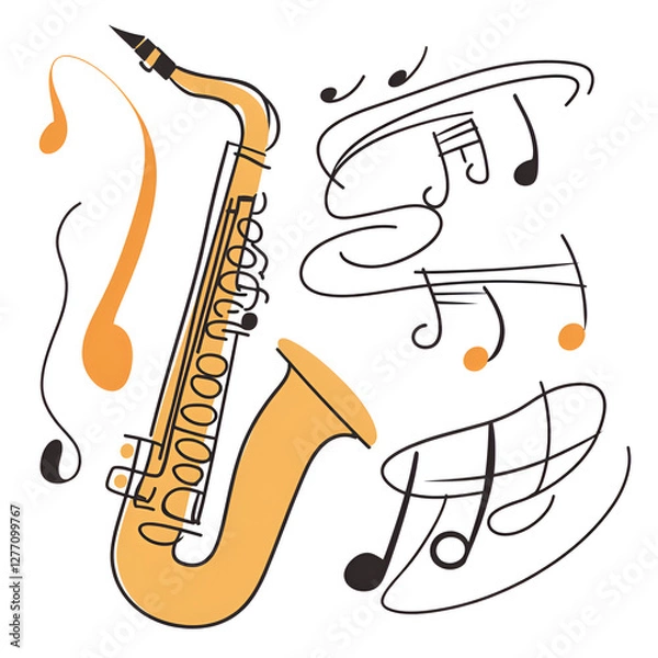 Fototapeta Stylized illustration of a saxophone with musical notes in vibrant colors
