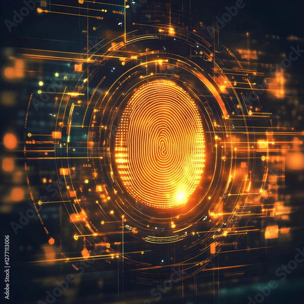 Fototapeta Futuristic Digital Fingerprint Technology Concept for Cyber Security