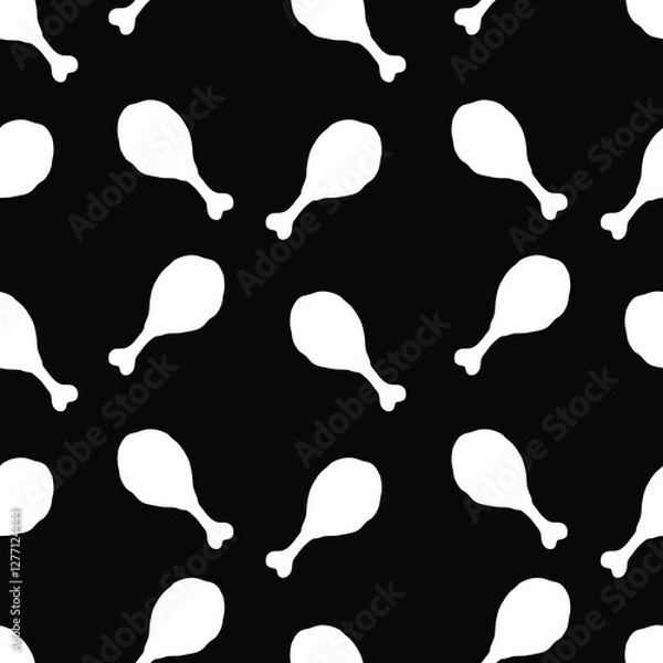 Fototapeta Seamless Hand Drawn Fried Chicken Legs Silhouette Design Pattern Black Background