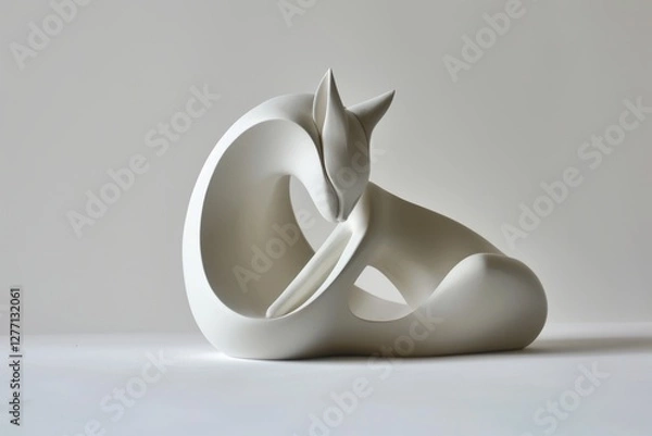Fototapeta Escultura zorro de mármol blanco, decoración del hogar figura de un zorro, zorro de porcelana minimalista