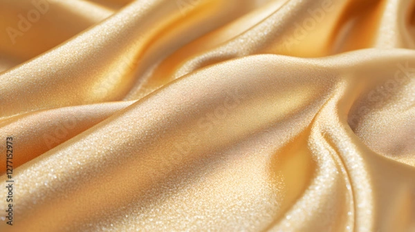 Obraz A shiny, shimmering golden satin fabric with subtle glitter accents.
