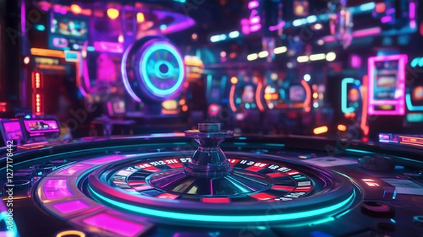 Fototapeta サイバーパンクスタイルの近未来カジノ