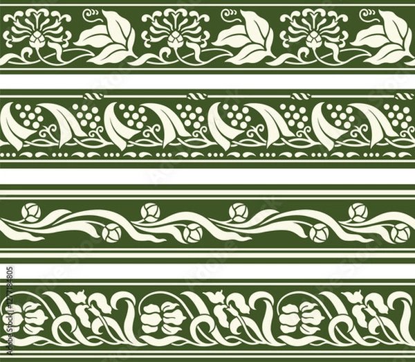 Obraz A set of vintage retro Spring flower seamless decorative border designs. 