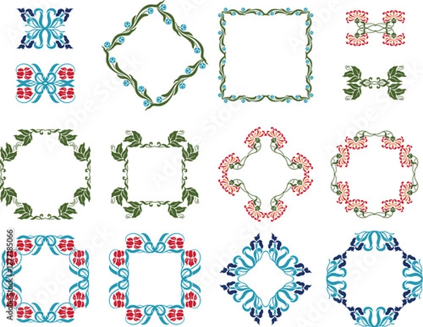 Fototapeta A set of vintage retro Spring flower decorative frames and borders. 