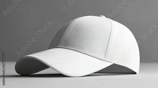 Fototapeta Blank white baseball cap mockup on neutral studio backdrop