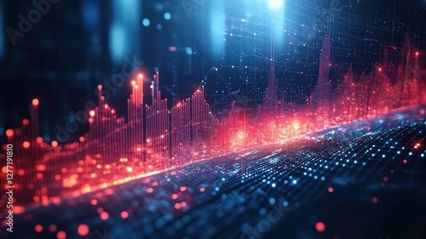 Fototapeta Abstract digital data visualization with glowing lines and particles representing analytics trends