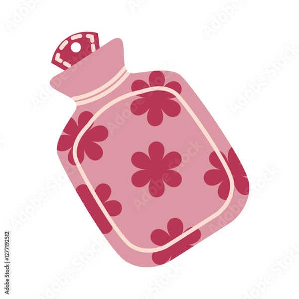 Obraz Flat style illustration of a floral-patterned hot water bottle, perfect for wellness, self-care, and relaxation concepts.