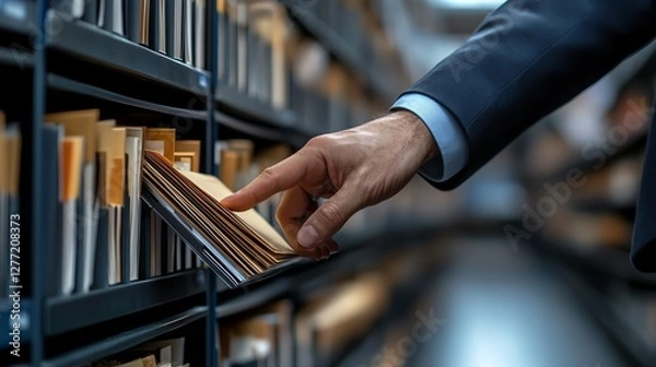 Obraz Businessman touching folder and file icons in a DMS system, documents stored securely on server, efficient file management and organization