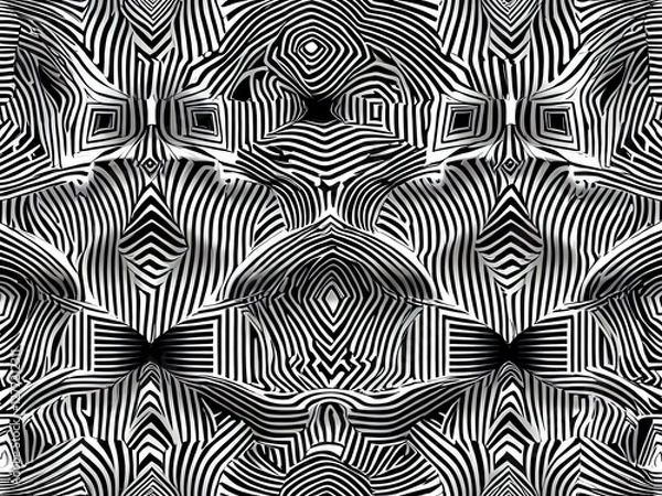 Fototapeta Abstract Black and White Striped Pattern: A Kaleidoscope of Geometric Illusions