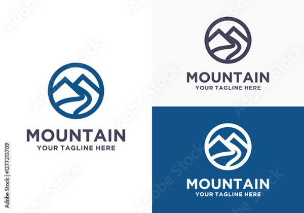 Fototapeta Simple modern mountain adventure logo design with line design style. mountain logo in simple circle