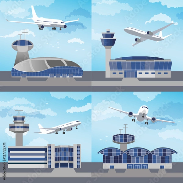 Obraz Airport building with control tower. Vector