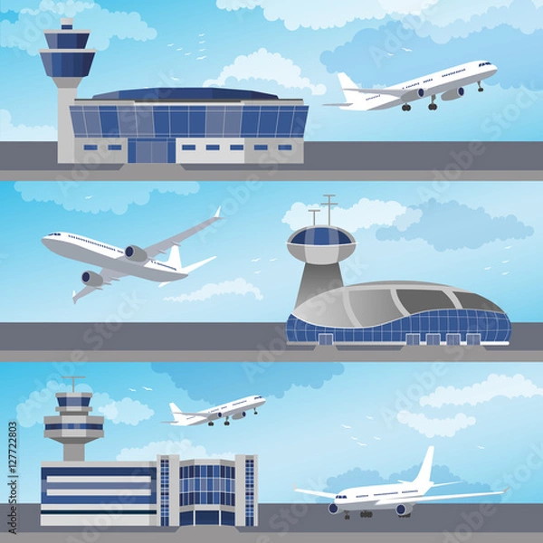 Obraz Airport building with control tower. Vector