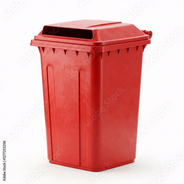 Fototapeta Illustration 3d of a Red Recycling Bin on White Background front view