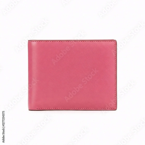 Fototapeta Pink leather wallet isolated on white background  front view